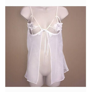 Frederick's Of Hollywood Open Cup Babydoll Top Negligee Lingerie Tie Front White